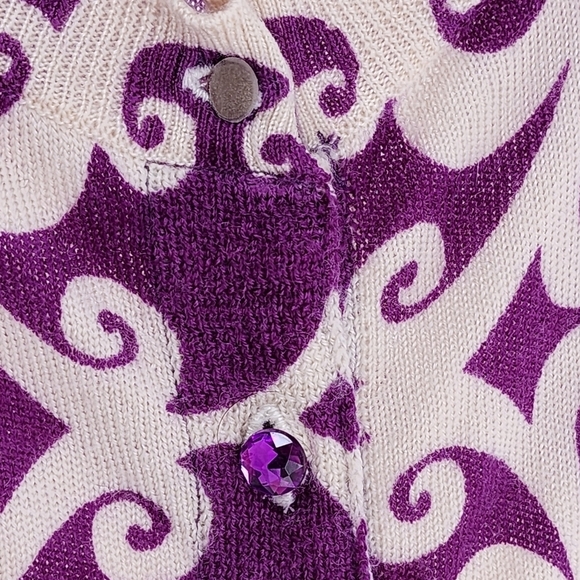 Victor Alfaro Women's Scroll Print 100% Wool Button-Up Cardigan Sweater - M - Picture 4 of 7